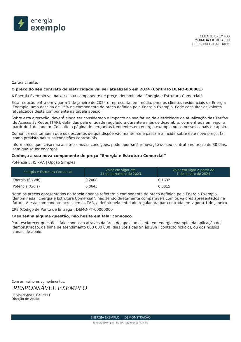 Energy letter using Fluent Java: first page of the generated letter